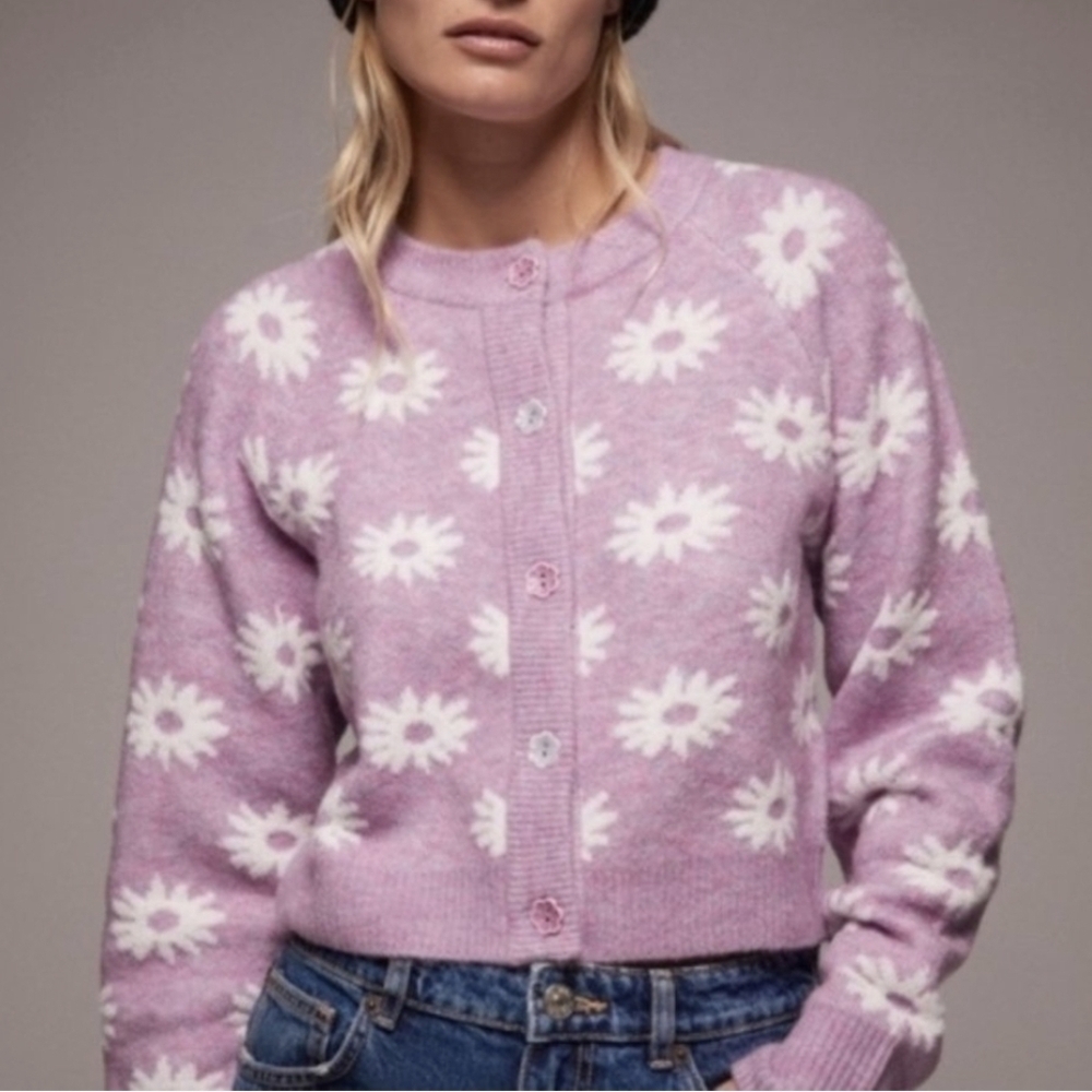 Zara Daisy Button Front Wool And Alpaca Blend Knit Cardigan